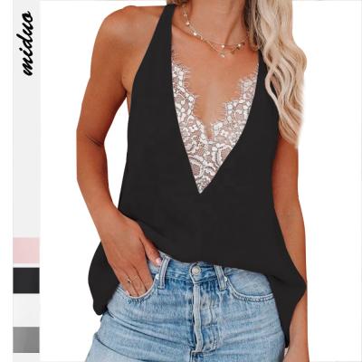 China Hot Sale Summer Women's Suspender Women's Breathable V-Neck Camisole Lace Trimmed Tank Top for sale