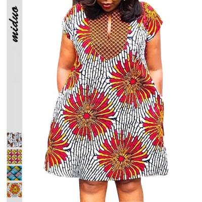 China Anti-Wrinkle Plus Size Hot Sale Elegant African Style Digital Printing Dresses Women V-Neck Shortsleeve Summer T-shirt Casual Dress for sale