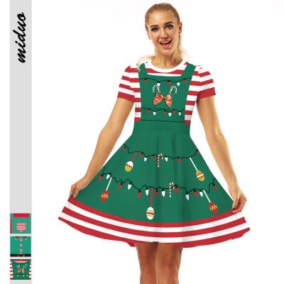 China Anti-wrinkle Christmas Girl's Dresses 2021 Stripe Lamp Sleeve Mini Casual Dress Christmas Tree Short Skirts for sale