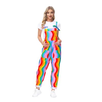 China Amusement Park Clothing Breathable Loose Colorful Frenulum With Pockets Bib Pants Womens Overalls Rompers Jumpsuits Jumpsuits for sale