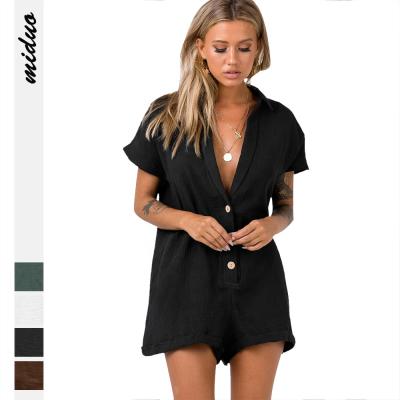 China Summer Breathable Button Women One Piece Romper With Pockets Casual Loose Playsuit Shorts Sleeve Overalls 2022 for sale