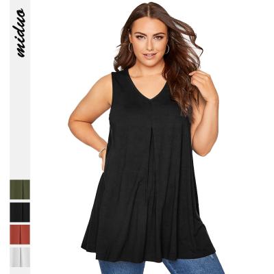 China 2022 New Arrivals Breathable Fashion Casual V Neck Pleated Blouse Shirts Beach Tops Sleeveless Tops Plus Size Women for sale