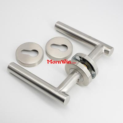 China Door Hardware Trident Stainless Steel Door Handles With SS304 Round Rosette Tube Lever Door Handle for sale