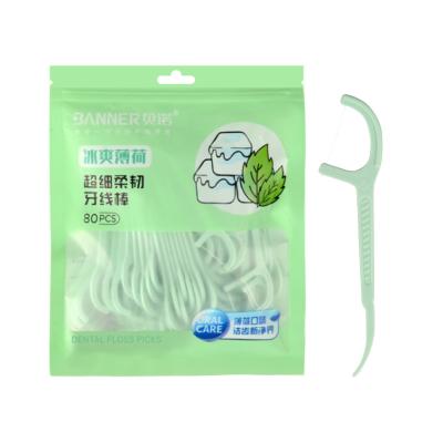 China Tooth Care Dental Floss Pick BANNER Factory Supply 80 Pcs Tooth Picks Mint Flavor Dental Floss Picks for sale