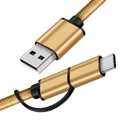 China Hot Selling 2 MP3/MP4 Player 2 In 1 Micro USB 3FT Pigtail Fast Charging Cable Cord Type USB C Cable To USB-A Charger for sale