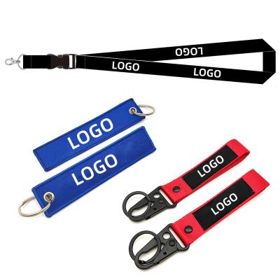 China JDM Car Custom Cell Phone Long Neck Key Chain Lanyard Embroidered Cloth Band Short Carabiner Hook Wrist Strap Customized LOGO for sale