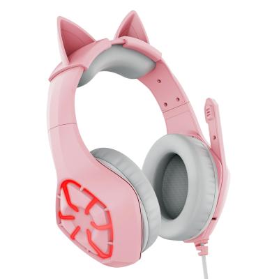 China In-Ear Pink Color Cat Headphones LED Light Sound Canceling Over Ear Headphones Gaming Headset For One PC PS4 With MIC for sale