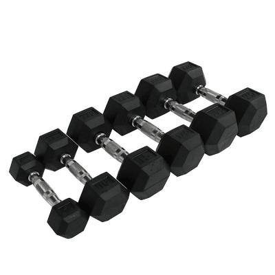 China Universal Wholesale High Quality Hex Fitness Family Rubber Coated Dumbbell Black for sale