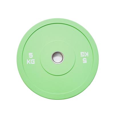 China Universal Custom Gym Equipment Virgin Barbell Macaron Green 5kg Rubber Bumper Plate Powerlifting Plate for sale