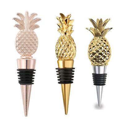 China Sustainable Birthday Beach Party Themed Souvenirs Gift Supplies Pineapple Zinc Alloy Round Wine Stopper for sale