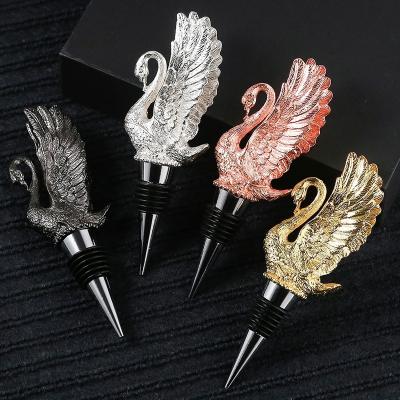 China Creative Zinc Alloy Animal Shape Custom Wine Stopper Metal Vacuum Preservation Swan Wine Stopper for sale