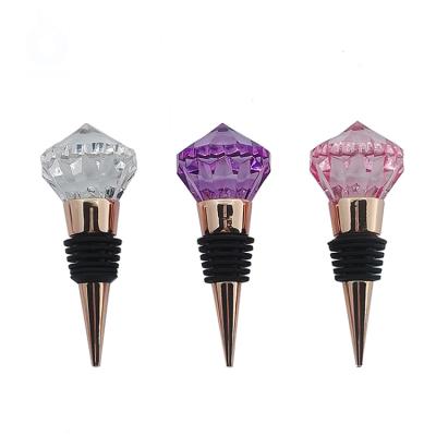 China Hot Selling Diamond Shaped Crystal Metal Wine Stopper and Beverage Bottle Stopper for sale