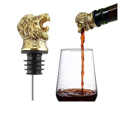 China 3d metal animal lion glass stopper viable non-spilled non-wasted main wine pourer for sale