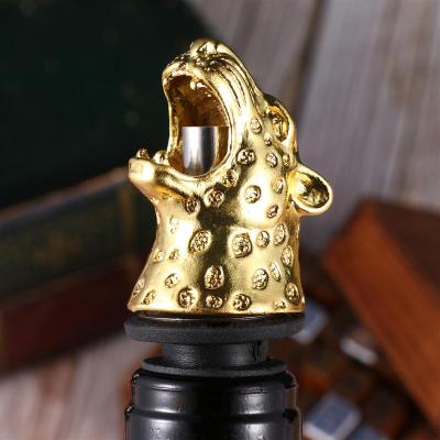 China Animal Shape Zinc Alloy Leopard Head Shaped Wine Pourer Stoppers Cute Wine Caps Beverage Bottle Stopper For Home Party for sale