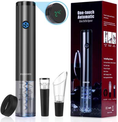 China Sustainable 5-in-1 Stainless Steel Bottle Shape Automatic Wine Opener Set Rechargeable Electric Wine Opener for sale