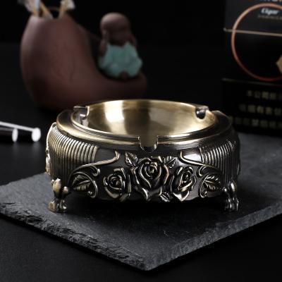 China Could Fit 4 Cigars Custom European Zinc Alloy Ashtray Retro KTV Home Living Room Palace Style Carved Antique Cigar Ashtray for sale