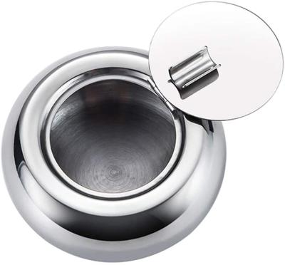 China Could Fit 4 Cigar Kingtop Manufacture Stainless Steel Cigarette Cigar Ashtray Wholesale Outdoor Round Shape Metal Mini Silver Ashtray With Lid for sale