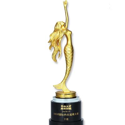 China Europe factory direct metal trophy personality mermaid trophy gifts creative metal open annual meeting awards miniature for sale