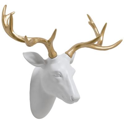 China Nordic Luxury Deer Removable Gold White Headed Europe Antlers Sculpture Handmade Wall Mount for sale