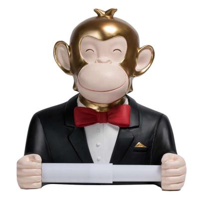 China Europe Polyresin Cartoon Animal Monkey Shaped Toilet Paper Roll Holder For Bathroom for sale