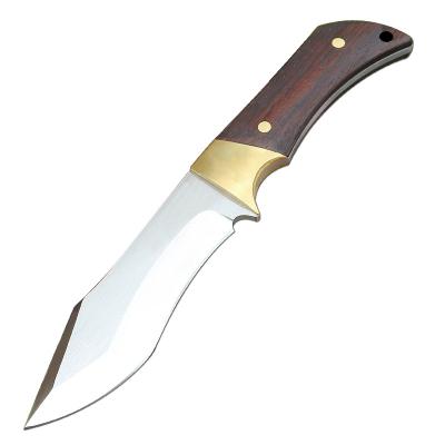 China Easy Carry High Quality D2 Blade Knife Steel Fixed Hunting Knife With Yellow Sandal Wood Handle And Leather Sheath for sale