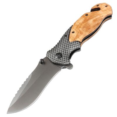 China Easy Carry OEM Olive Wood Handle Multifunctional Survival Folding Knife Outdoor Camping Hunting Fishing Pocket Knife for sale