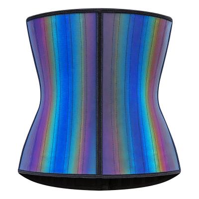 China Custom Logo Latex 25 Top Steel Bone Reflective Fashion Waist Trainer Abdomen Slimming Belt Ladies Body Shaping Belt for sale