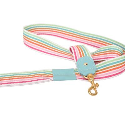 China Cotton Rainbow Stocked Woven Collar Set Dog Leash Cowhide Pet Leash Rope Leash for sale