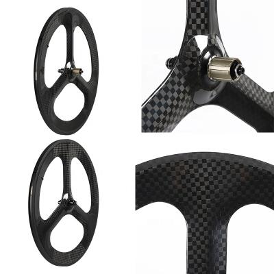 China Road Bikes Carbon Fiber Bicycle Three-Spoke Disc Brake 700c Carbon Wheel Set 3 Blade Tubeless Full Wheel 700c Carbon Bicycle Wheel for sale