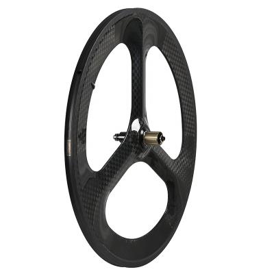 China Road Bikes Carbon Fiber 700C 3 Spoke Open Carbon Fiber Disc Brake Road Wheel Set Bicycle Three-Spoke Carbon Wheel for sale