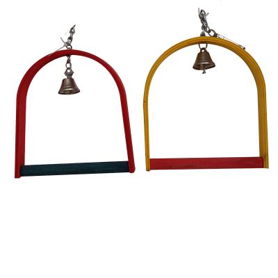 China Viable Bird Parrot Toys Bell Hanging Pet Birdcage Hammock Swing Toy Natural Wooden Perch Bird Frame for Small Parrots for sale