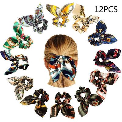 China New Fabric Style Hair Accessories Chiffon Tied Ribbon Headband Bow Floral Scrunchies For Girls Hair Ties for sale