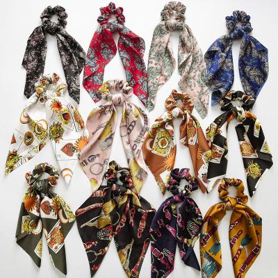 China New Fabric Style Hair Accessories Chiffon Tied Ribbon Headband Bow Floral Scrunchies For Girls Hair Ties for sale