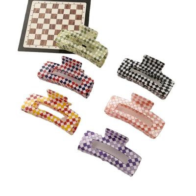 China Plaid Hair Claw Clips For Women Medium Hair Clips Cellulose Acetate Hair Accessories For Girls 10*5cm for sale