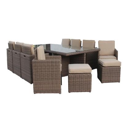 China Garden Set All Weather Customized Rattan Patio Furniture 8 Seat Casual Hotel Outdoor Rectangular Garden Dining Set for sale