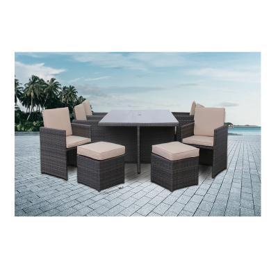 China Outdoor Backyard Pool Wicker Sofa Patio Table Garden Chair Rattan Weather Table Wicker Garden Furniture Dining Set for sale