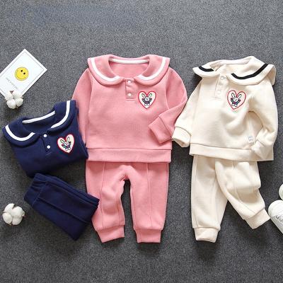 China Leisure Time Children's Autumn New Suit Long Sleeve Baby Clothes Two-piece Boy And Girl Cute Lapel Split Pants Sports And Leisure Suit for sale