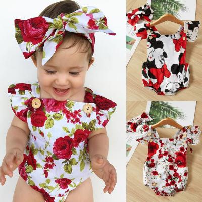 China New Fashion Summer Cute Floral Romper 2pcs Babies Clothes Newborn Romper+Headband Outfits Set 0-24M Age Infant Toddler Overalls for sale