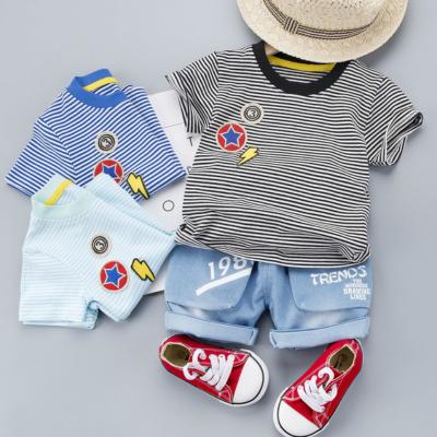 China Fashion Boys Clothing New Summer Children Cotton Casual Stripe Short Sleeve T-shirt + Shorts Baby Boy Two Piece Set for sale