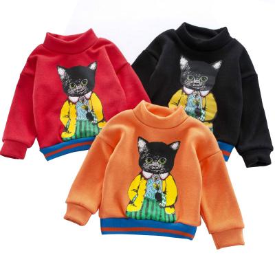 China Polyester/Cotton Girls Clothing Spring And Autumn New Leisure Cartoon Cat Long Sleeve Plush Thermal Sweater Top for sale