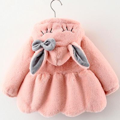 China Soft Toddler Girl Clothes Princess Girls Coat Autumn Winter Warm Hooded Outerwear Rabbit Plush Ears Cute Baby Christmas Jacket for sale