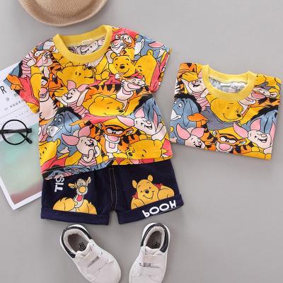 China New Cotton Baby Boy Clothes Summer Pure Cotton O-Neck Cartoon 100% Short Sleeve T-Shirt And Shorts Children's 2pcs Suit for sale