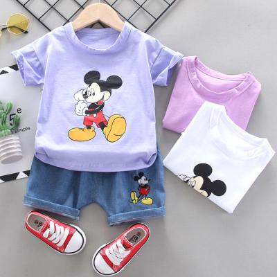 China 100% Cotton Children's Summer New Cartoon Clothing Set Children Girls Boys T-shirt + Pants Set Suitable For Children Fashion Cotton Set for sale