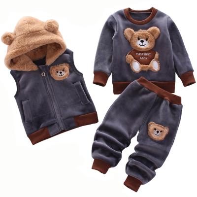 China Baby Boy Girls Clothing Set Tricken Fleece Kids Hooded Tracksuit Pants Tops Outfits 3PCS Kids Toddler Warm Suit for sale