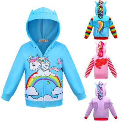 China New Autumn Children's Rainbow Pony Coat Middle of Free Time Girls' Coat and Little Kids' Zipper Shirt Striped Sleeve Hoodie Girls Coats for sale