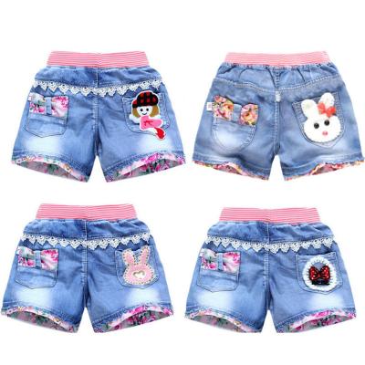 China Free Time Girls Denim Shorts Girls Denim Shorts Teens Pants Wild Children New Fashion Summer Cute Floral Lace Shorts for sale