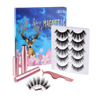 China New natural custom doble eyelash tool magnetic glue 5 pairs magnetic eyelashes with eyeliner for sale