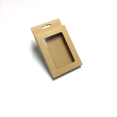 China Recyclable Plain Folding Kraft Box Clear PVC Window Packaging Box With Hanging Hook for sale