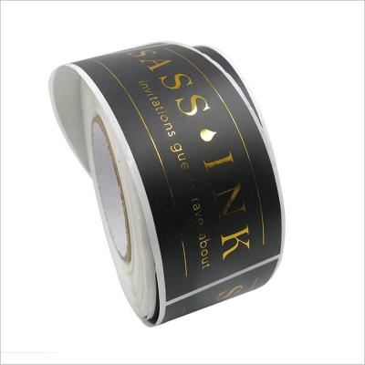 China Custom Waterproof Label Printing Waterproof PVC Logo Black Sticker Roll for sale