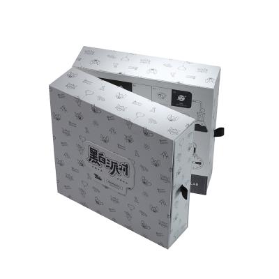 China Recycled Materials High Custom Printing Features Hard Double Rigid Cardboard Luxury Slide Box With Ribbon Rope Gift Sleeve Drawer Box Packaging for sale